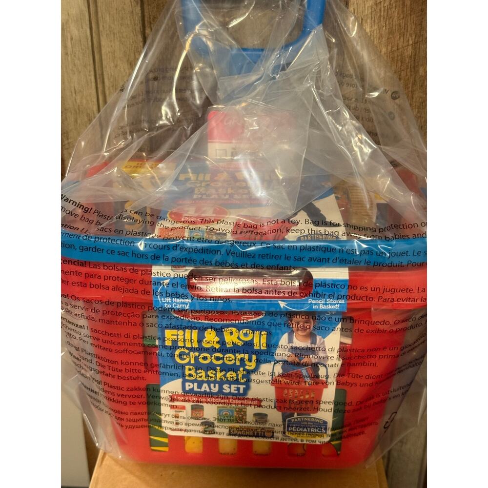 New Melissa & Doug Fill & Roll Grocery Basket Play Set with 11 Pieces-NEW in Box